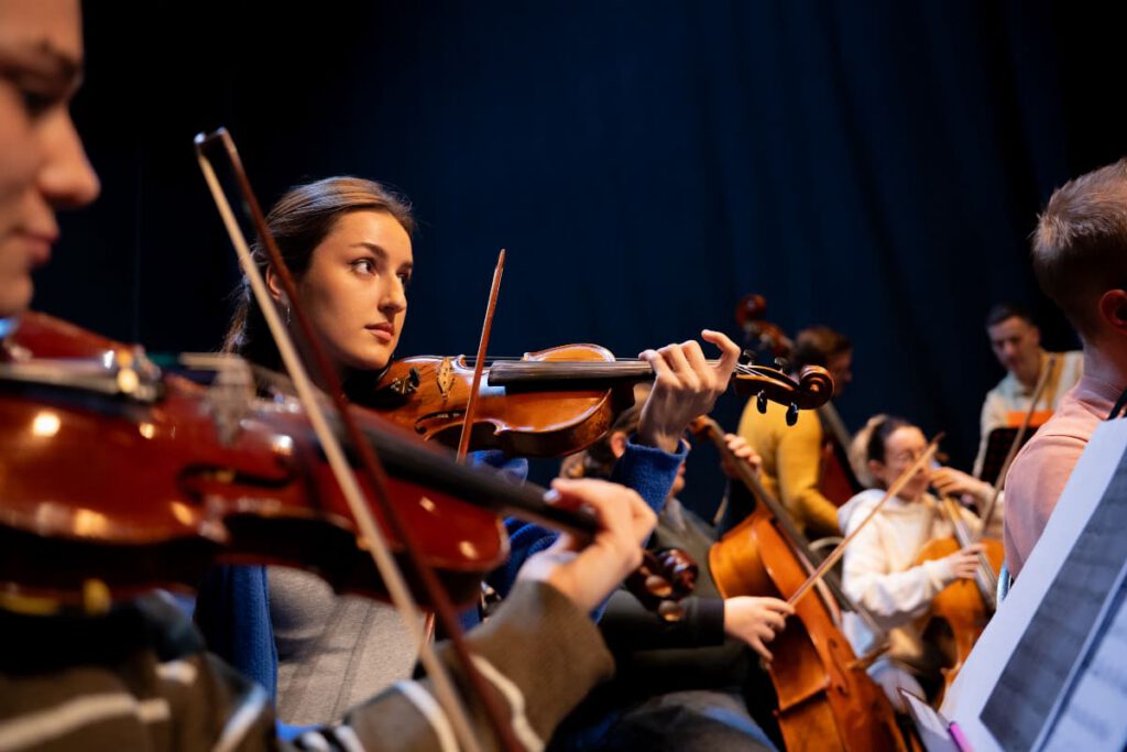 The orchestra performs